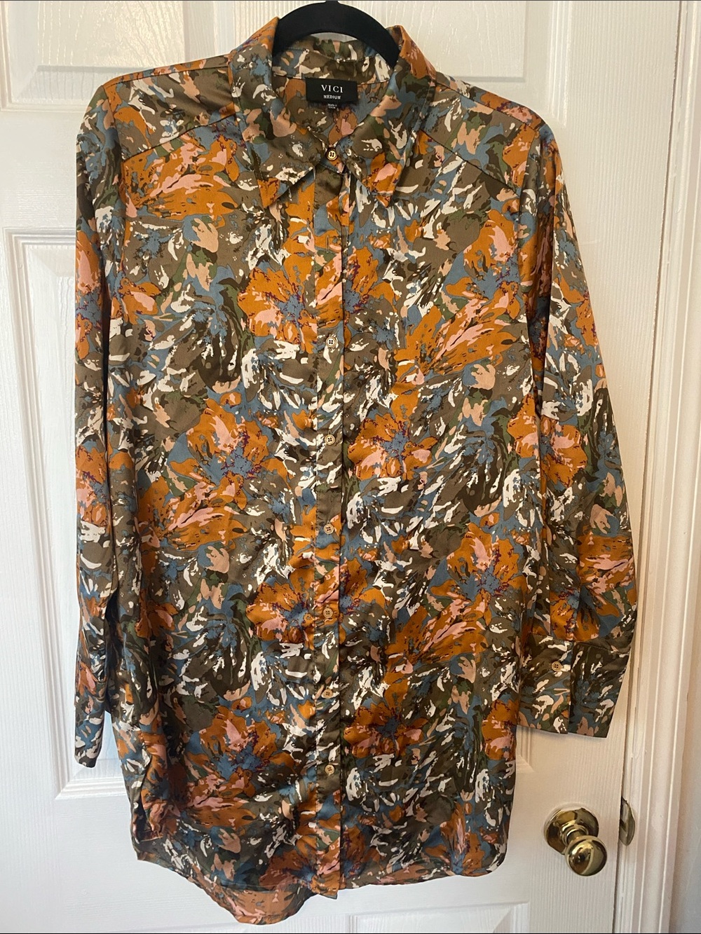 VICI Multicolor Abstract Floral Button-Up Shirt dress